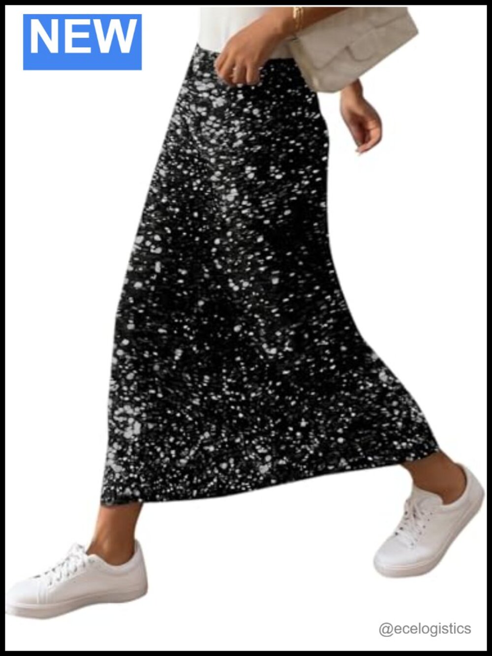 High Waisted Sequin Midi Skirt Sparkly Party Skirt With Lining